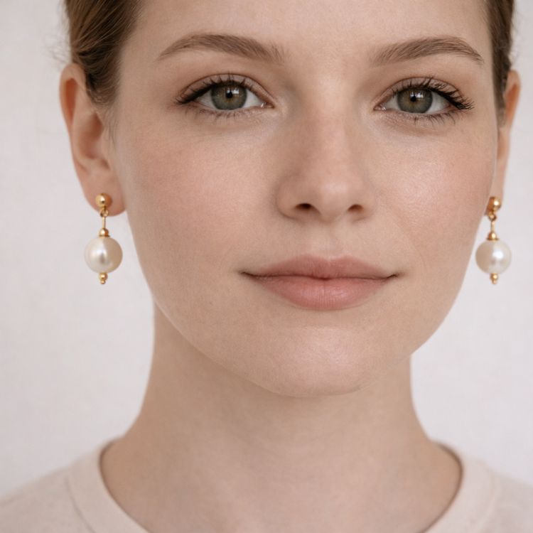 Mujer usando aretes de perla blanca protagonistas