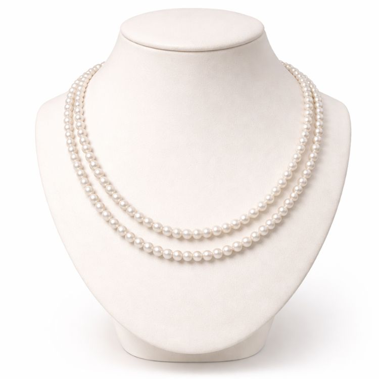 Collar doble de perla blanca 6 mm en exhibidor