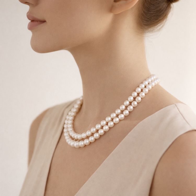 Caída del collar doble de perla blanca equilibrado