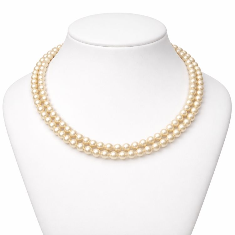 Collar doble de perla crema 6 mm en exhibidor