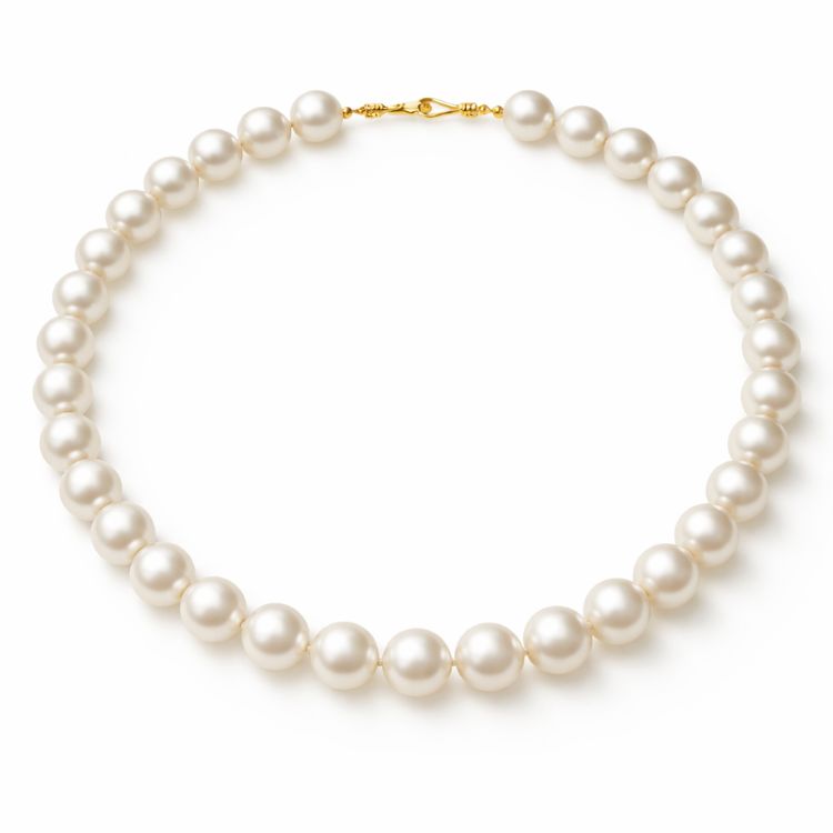 Collar de perla blanca 12 mm sobre fondo blanco