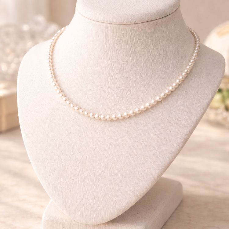 Collar de perla blanca 6 mm en cuello exhibidor