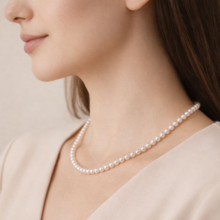Caída natural del collar de perla blanca fino