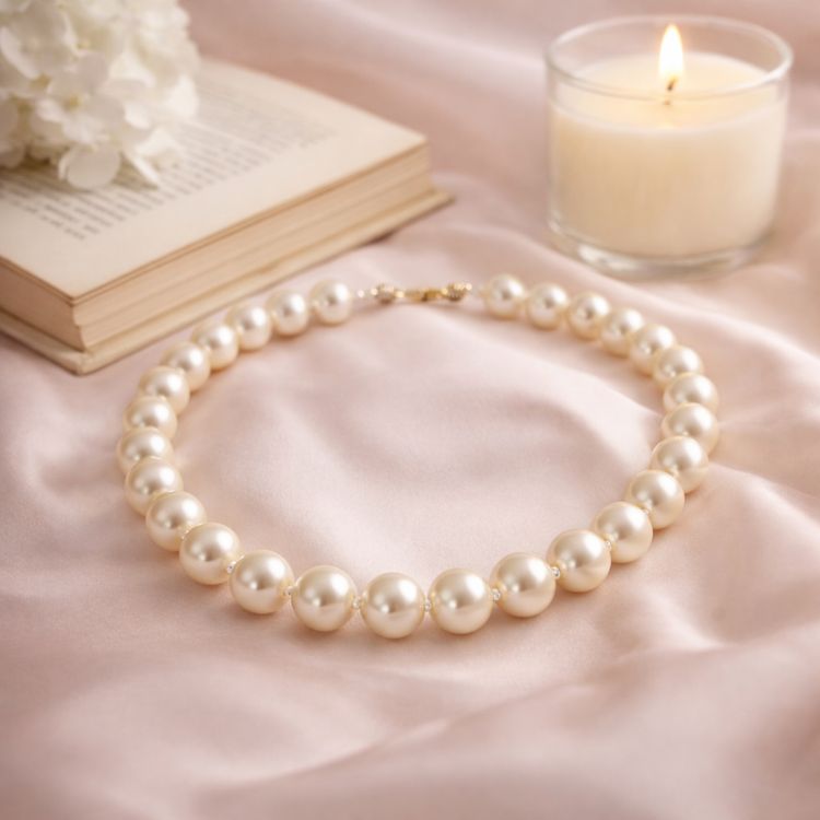 Collar de perla crema de mayor tamaño en composición