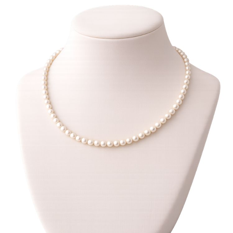 Collar de perla crema 6 mm en cuello exhibidor