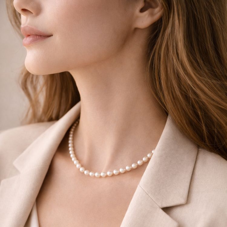 Caída suave del collar de perla crema fino