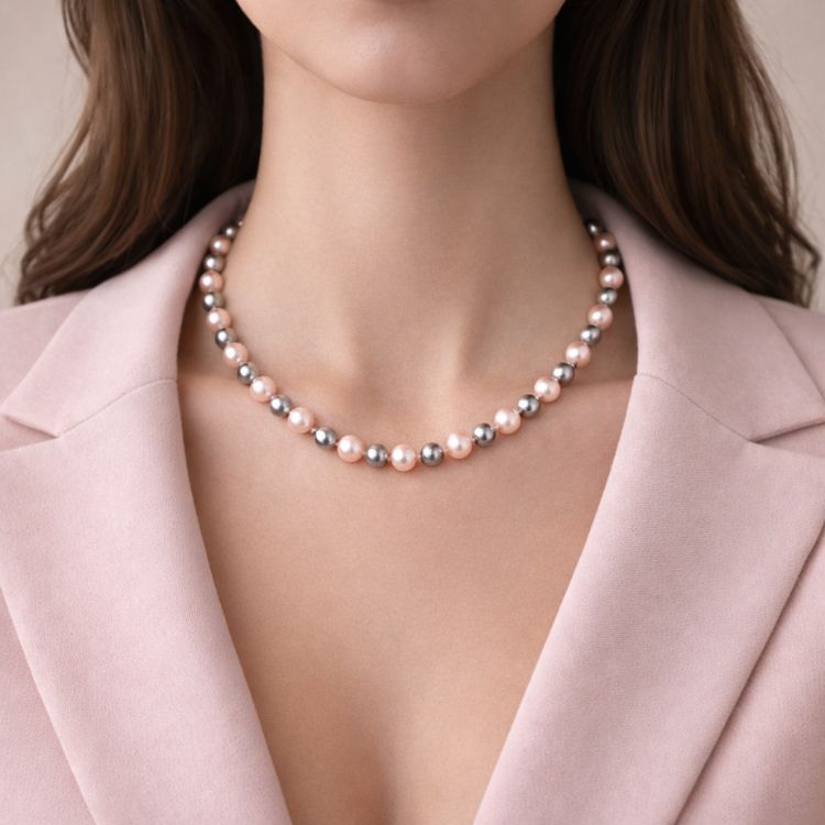 Perfil mostrando combinación de perlas rosa y gris
