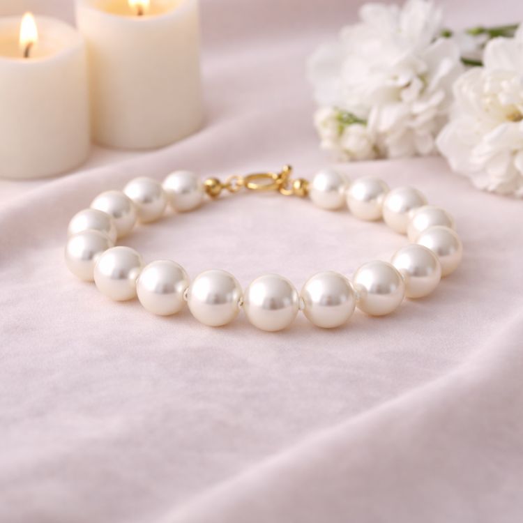 Pulsera de perla blanca de mayor tamaño en composición