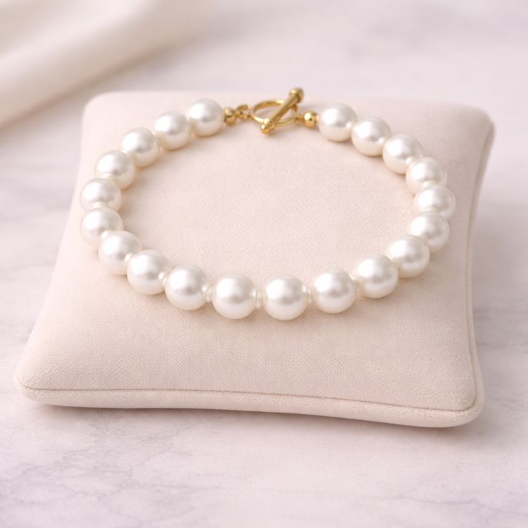 Pulsera de perla blanca 8 mm en exhibidor