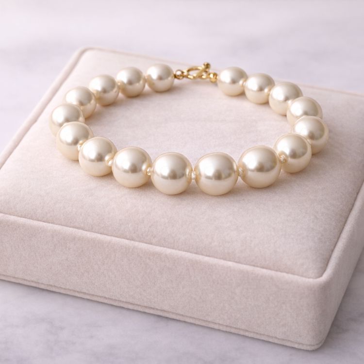 Pulsera de perla crema 12 mm en exhibidor