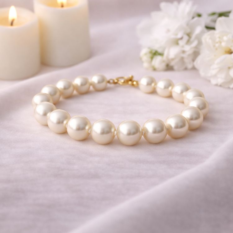 Pulsera de perla crema de mayor tamaño en composición