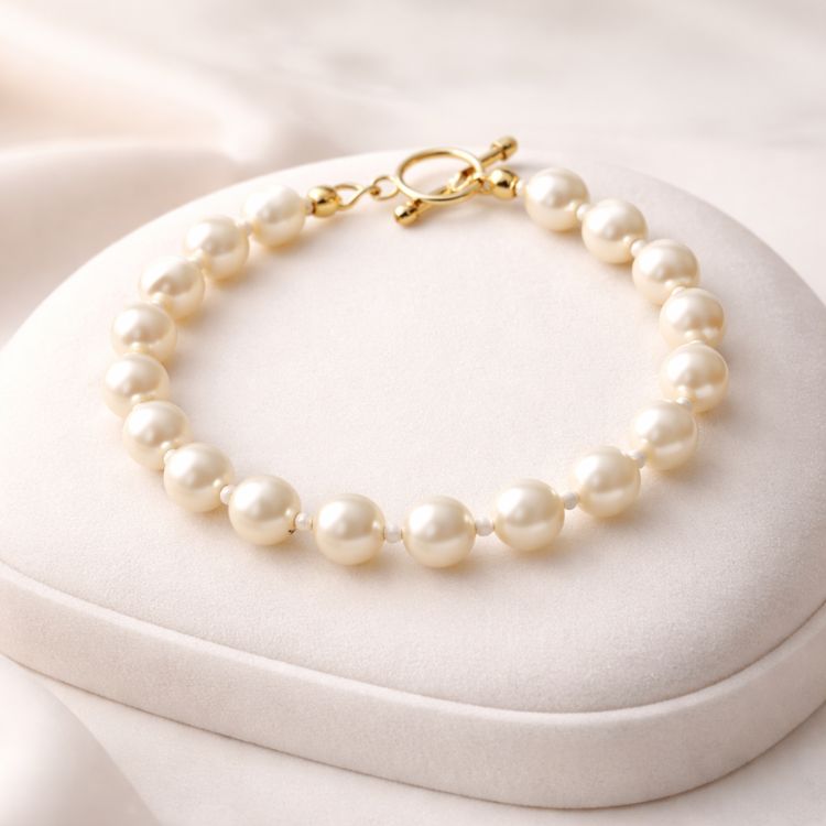 Pulsera de perla crema 8 mm en exhibidor