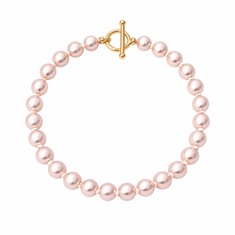 Pulsera de perla rosa pastel 8 mm sobre fondo blanco